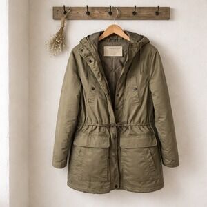 American Eagle Parka Jacket Women XL Olive Green Excellent Hooded Utility Coat